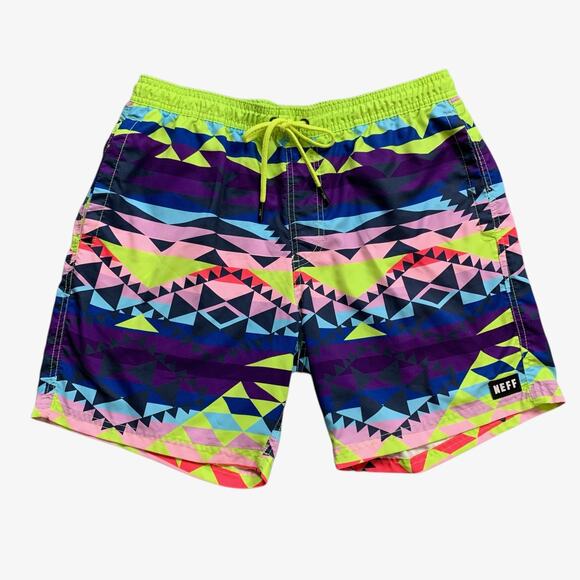 Neff Shorts Mens L Large Geometric Untraditional Hot Tub Unlined Swim Trunks - Picture 1 of 13